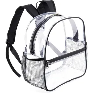 Clear Backpack for Stadium Events 12x6x12 Clear Stadium Backpacks for Women, Small Transparent Bag for Sports Concert Festival (Black)