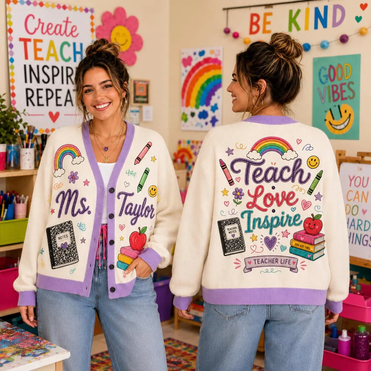 Personalized Teacher Name Cardigan, Custom Mrs Name Sweater, Teacher Appreciation Gift