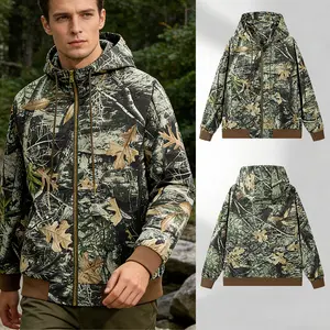 Men's Maple Leaf Camouflage Outdoor Jacket, Full Zip Thin Hooded Jacket, Men's Spring and Autumn Hiking Wear#SummerVibes