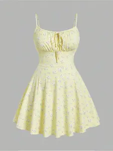 Women's Floral Print Knitted Bodycon Spaghetti Strap Skater Dress, featuring an elegant, simple, and versatile floral pattern. Perfect for sweet vacations, dates, beach outings, and concerts, this dress exudes a sexy bohemian vibe ideal for summer getaway