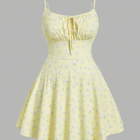 Women's Floral Print Knitted Bodycon Spaghetti Strap Skater Fitted Dress, Boho Fashion Dress, Casual, featuring a floral pattern, Perfect for vacations, dates, beach outings, this dress exudes a bohemian vibe ideal for summer getaway, Boho Style Dresses