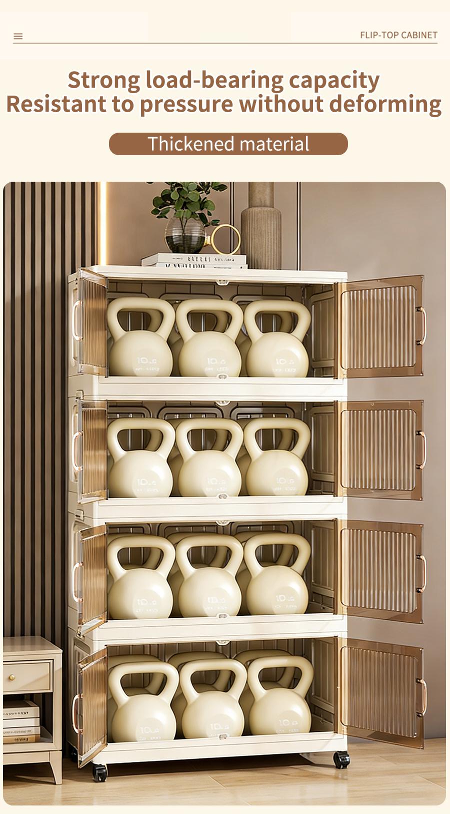 No Assembly Required Foldable Storage Cabinet with Wheels, Large Capacity Double Door Dustproof Closet Organizer for Bedroom, Small Apartment, Rental Home