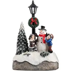 Christmas Village Set Decorations,Resin LED Warm Lights Christmas Tree Figurines, Mini Snowman Christmas Decorations, Christmas Village House Gift Sets, Collectible Buildings…