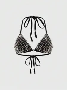 RES Grunge Punk Women's Punk Rock Rivet Backless Sexy Halter Neck Top