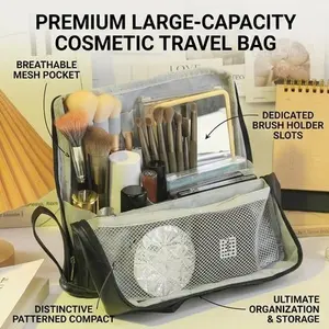 Large Capacity Travel Makeup Bag with Built-in Phone Holder, Foldable Multifunctional Cosmetic Organizer, Portable Toiletry Bag for Women Daily Use & Travel