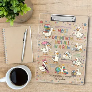 Personalized Educational Diagnostician Clipboard, Ducks In A Row Acrylic Clipboard, SPED Teacher Supplies, Special Education Teacher Gift, Custom Desk Accessory