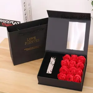 Elegant Soap Flower Themed Gift Box Design with Lid and Bag, Faux Rose Jewelry Box, Perfect for Wedding Anniversary, Birthday, Mother's Day, Valentine's Day