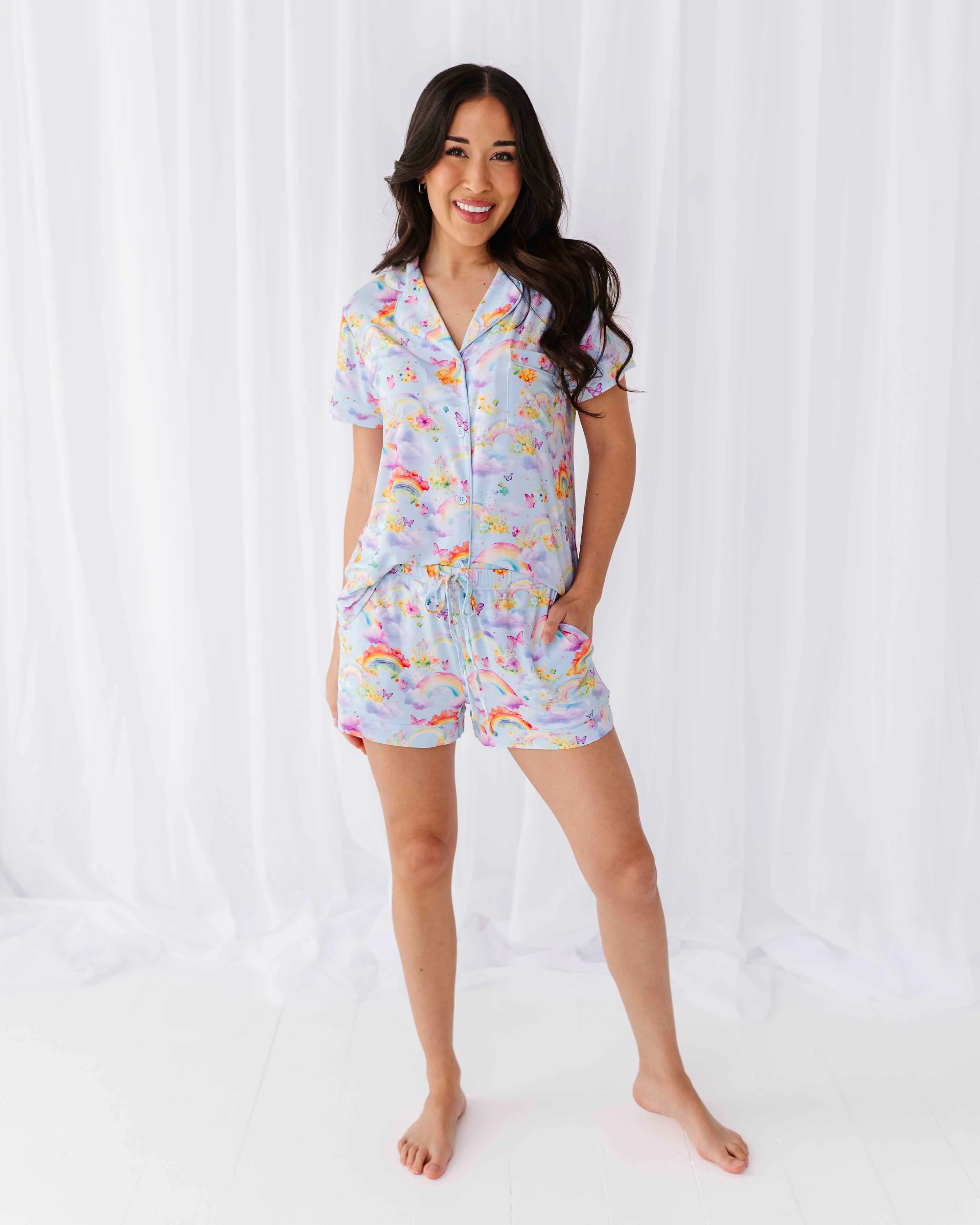 Over the Rainbow Women's Collar Shirt & Shorts Pajama Set
