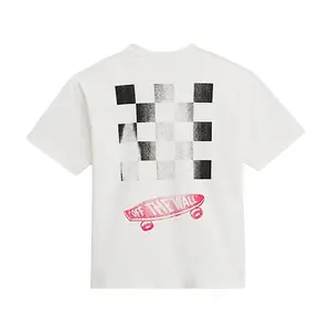 VANS Men's LX Full Deck Knit Short-Sleeve T-Shirt - Breathable Cotton, Egret, Round Neck, Loose Fit, Streetwear Top, Checkerboard Print Casual T-Shirts, Shortsleeve