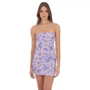 Strapless Sequin Floral Bodycon Dress in Lavender