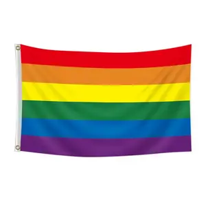 Rainbow Pride Flag with two hanging loops - bright striped design, perfect for home, garden, room decor, and party events.