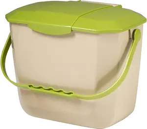 2 Gallon (8L) Kitchen Countertop Compost Bin - Food Waste Container with Ergonomic Handle, Beige Base with Avocado Lid, Easy to Clean Durable HDPE