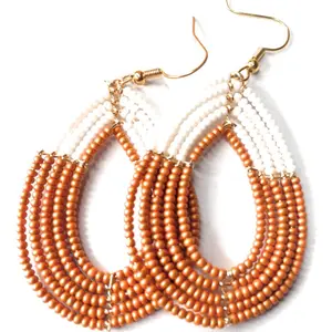 Orange And White Beaded Earrings Burnt Orange college by
