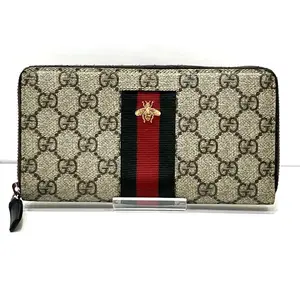Pre-owned GUCCI Canvas Small Leather Goods GG Supreme Bee Long Zip Wallet