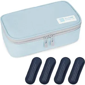 ALLCAMP Insulin Cooler Travel Case  Large Medical Bag with 4 Reusable Packs, Compact  Lightweight Design for Insulin Pens, Diabetic Supplies Storage  Great for Daily Use and Travel (Light Blue)