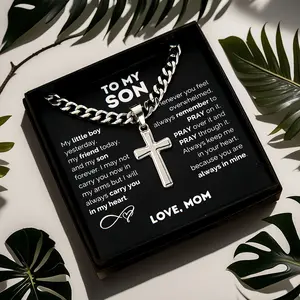 1pc "to My Son" Stainless Steel Cross Pendant Necklace, Birthday Gift, Valentine's Day Gift, Christmas Gift, with Card and Gift Box Packaging, the Perfect Gift for Loved Ones Personalized