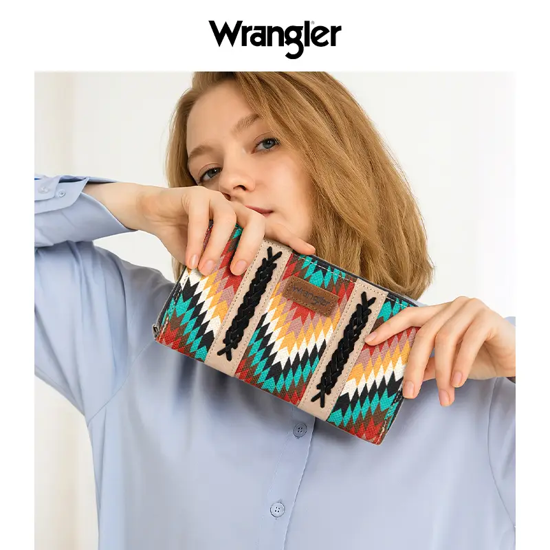 Wrangler [Live] Southwestern Pattern Print Whipstitch Wristlet Clutch Wallet Large Capacity Credit Card Holder Gifts for Women