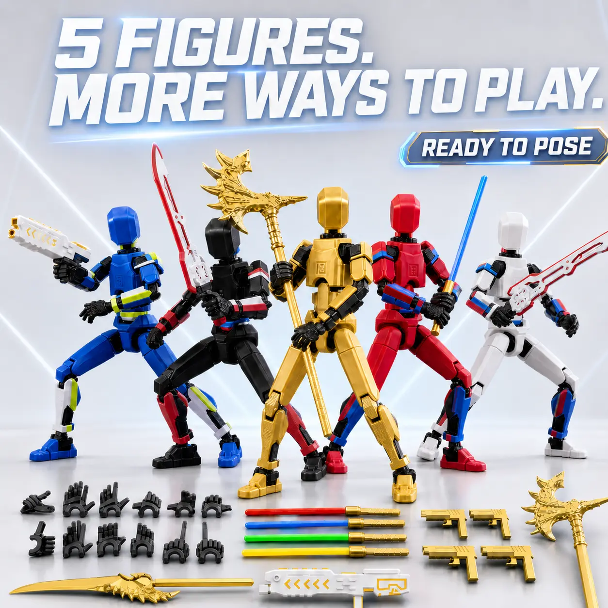2/5-Pack Titan 13 Action Figure Set, 3D Printed Multi-Colored Assembled Figure with Laser Saber, T Dummy, Robo Nova Accessory