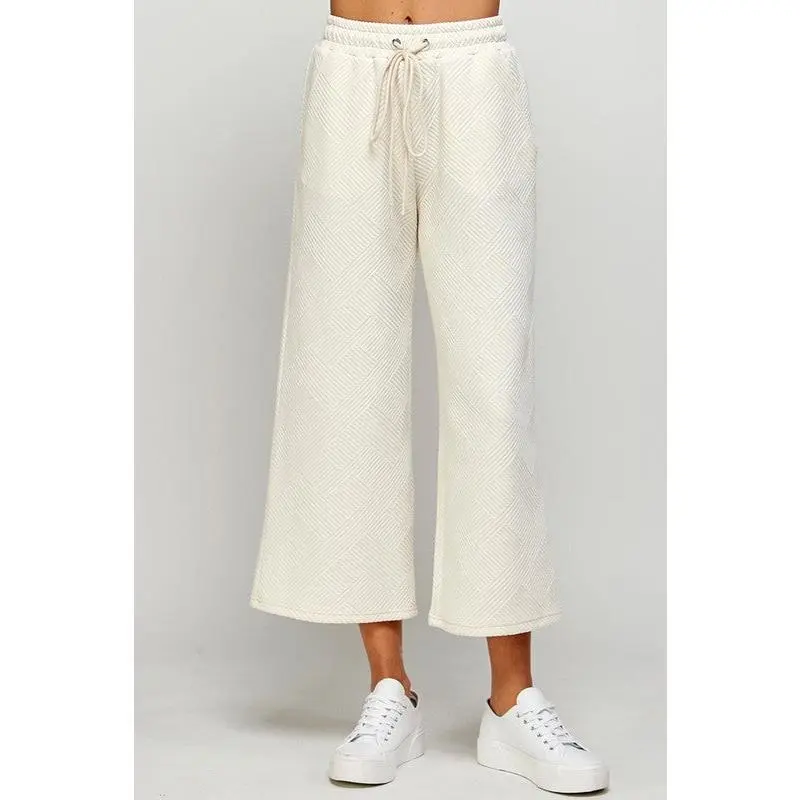 Textured Cropped Wide Pants - Cream
