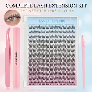 Natural Lash Extension Kit 168Pcs Wispy EyelashExtensions Kit Individual Lashes Extensions withLash Bond & Seal & Tweezers for Beginners cluster applicator makeup cosmetic cosmetic Gentle eyelashes & adhesives 0.05mm cluster kit