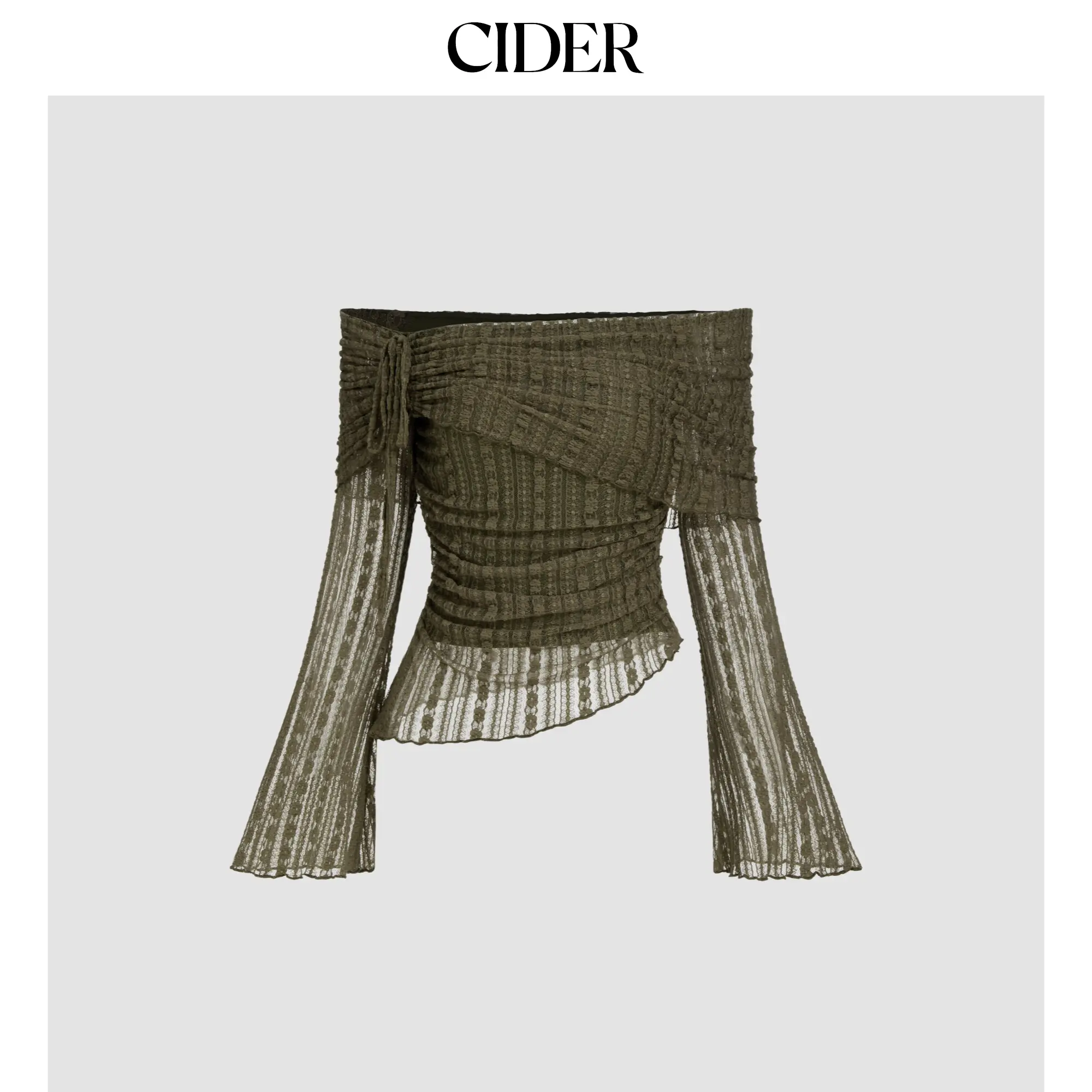 Cider Lace Off-shoulder Drawstring Asymmetrical Hem Top