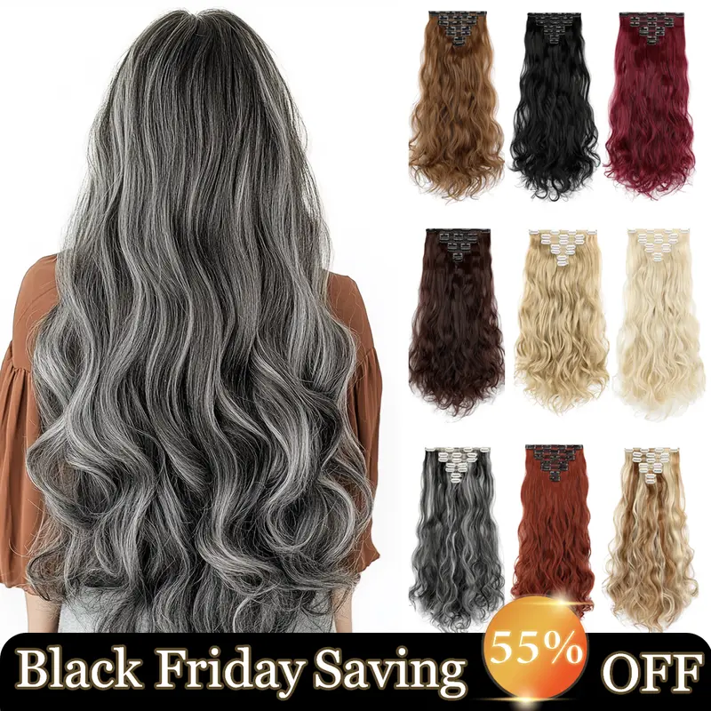 Cephemer Clip-in Synthetic Hair Extensions Long Wavy Curly 7PCS Thick Hairpieces Handmade Natural Hair Extensions for Woman Daily Party Black Friday & Christmas
