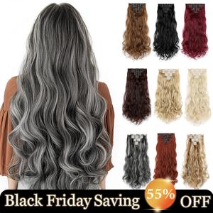 Cephemer Clip-in Synthetic Hair Extensions Long Wavy Curly 7PCS Thick Hairpieces Handmade Natural Hair Extensions for Woman Daily Party Black Friday & Christmas