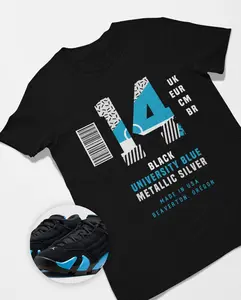 Sneaker Label Shirt to Match JD 14 University Blue – Black Sneaker Match Graphic Tee, Retro 14s Unisex T-Shirt