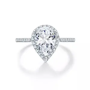 2ct 925 Sterling Silver Pear Cut Halo Tear Drop CZ Wedding Band Engagement Ring Size 2.5-15 M6777