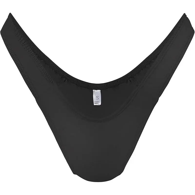 Women's Breathable Cotton Minimalist Hidden Gaff Shaping Briefs - Basic Black Easy-Drying High Stretch Hold Smooth No-Bulge Tucking Thong for Crossdressers