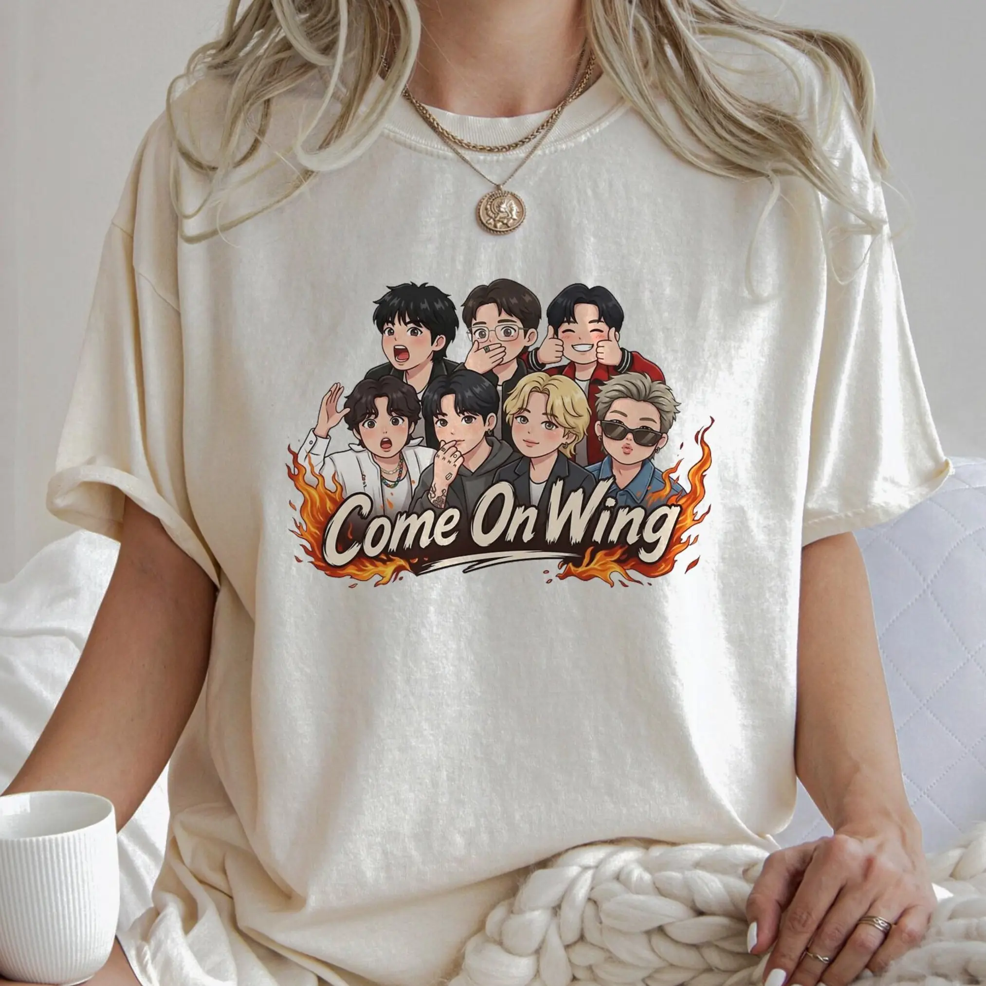 Come on Wing Hot Ones Graphic Tee, 2.0 Arirang Youth Shirt, Cult Army Kpop Y2k Unisex T-Shirt, Perfect Gift For Men, Women, And Kids