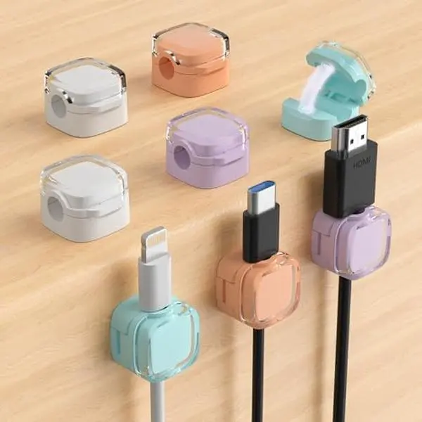 8-Pack Magnetic Cable Clips - Adjustable Cord Holder for Under Desk Cable Management, Adhesive Charger Wire Organizer Keeper Crystal Multicolor