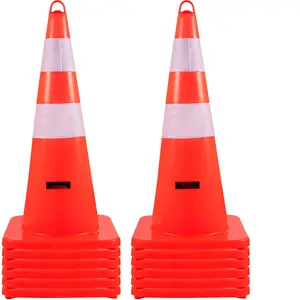 Safety Cones, 12 X 28 Inches, Orange PVC Construction Cones With Reflective Collars, Weighted Base And Handheld Ring, Durable Traffic Control Cones For Road Work, Parking, Driveway And Event Safety