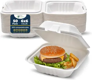 Eco Earthly Choice Biodegradable Tableware 100% biodegradable and environmentally friendly Eco-Friendly, Disposable, and Completely Biodegradable Dinnerware (6-inch x 6-inch Burger Box Set of 50)