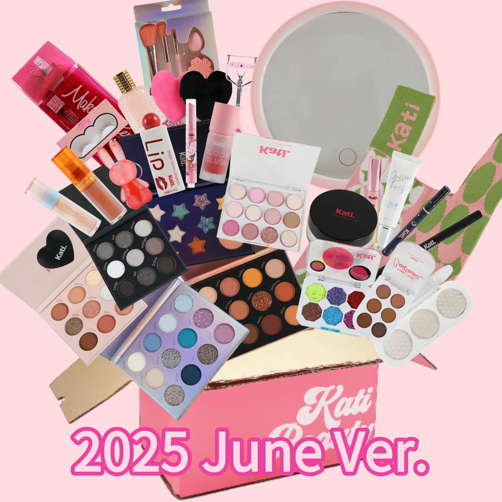 Kati's Signature Makeup Kit - The Pink Box 30 Beginner Friendly Makeup Essentials, Eyeshadow Palette, Lip Gloss & Eyeliner Pink box