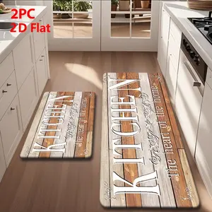 Vintage Kitchen Floor Mat, Kitchen Rug, & Wood Grain Design, Durable Artistic Lettering, Ideal for Living Room, Bedroom, Bathroom, Kitchen