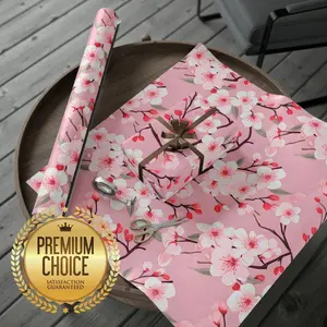 Cherry Blossom Wrapping Paper Rolls, Elegant Watercolor Gift Wrap, Springtime Pink Floral Gift Wrap, Japanese Cherry Blossom Scrapbook Paper