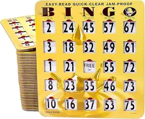 Jam-Proof Easy-Read Quick-Clear Large Print Fingertip Slide Bingo Cards with Sliding Windows - 25 Pack in Gold Rush Style