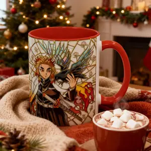 Anime Rengoku Coffee Mug, Stained Glass Style Design, Anime Fan Gift (Flat Printed Design)