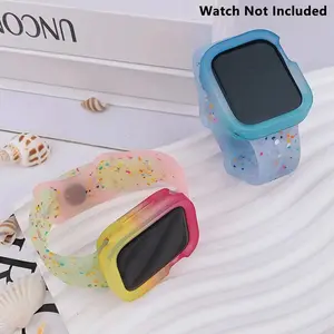 Candy Color Silicone Watch Band with Watch Case, Fashionable Watch Band for Women & Men, Wearable Accessories Compatible with Apple Watch Series
