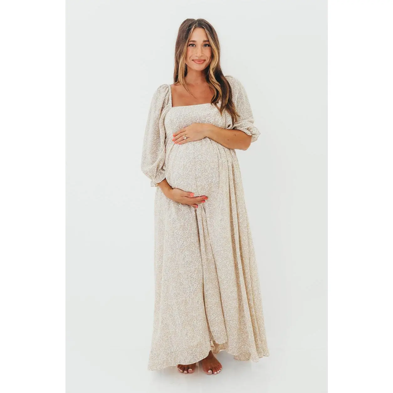 Mona 'Love Story' Maxi Dress in Beige - Bump Friendly and Inclusive Sizing