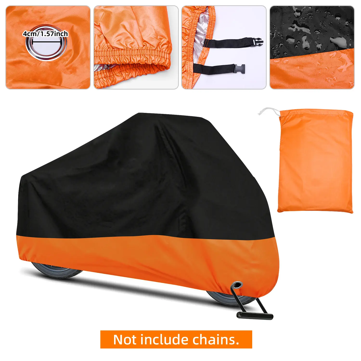 Motorcycle Cover with Hole and Elastic Bands, Water-Resistant, Scratch-Resistant, Dustproof Protection Accessory for Outing Parking