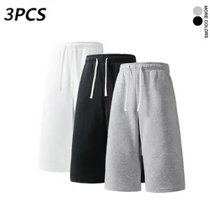Men’s 3-Pack Gray Polyester Knit Casual Sports 3-Quarter Jogger Shorts - Drawstring, Loose-Fit for Summer (Also Available in Single Pack)