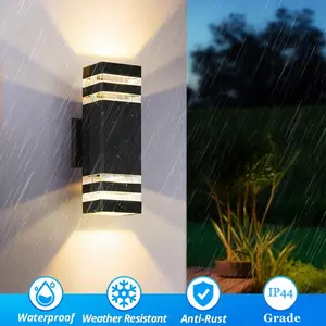Outdoor Double-Head Wall Light with Plastic Shell, Up and Down Lighting, E27 Outdoor Waterproof Wall-Mounted Garden Lamp, Yard Lighting