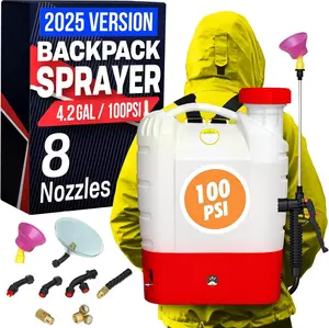 Backpack Sprayer - 4.2 Gallon, 8 Nozzles, 100PSI Cutoff, Long  Life, Wide Mouth, High- Spray Hose, Trigger Lock,  Knob Controller