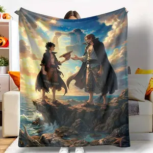 Ocean Adventure Flannel Blanket Anime Style Coastal Sunset Print Soft Warm Lightweight Cozy for Bedroom Living Room Office Sofa Gift