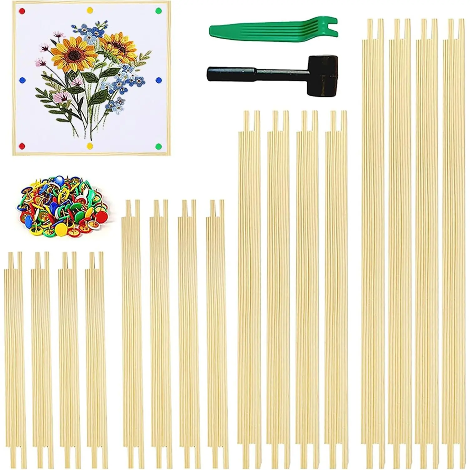 8 Pair Stretcher Bar Set,4 Size Wooden Needlepoint Canvas Frame + Hammer, Thumb Tacks & Tacker Remover,DIY Embroidery Stretcher Frames for Art & Craft