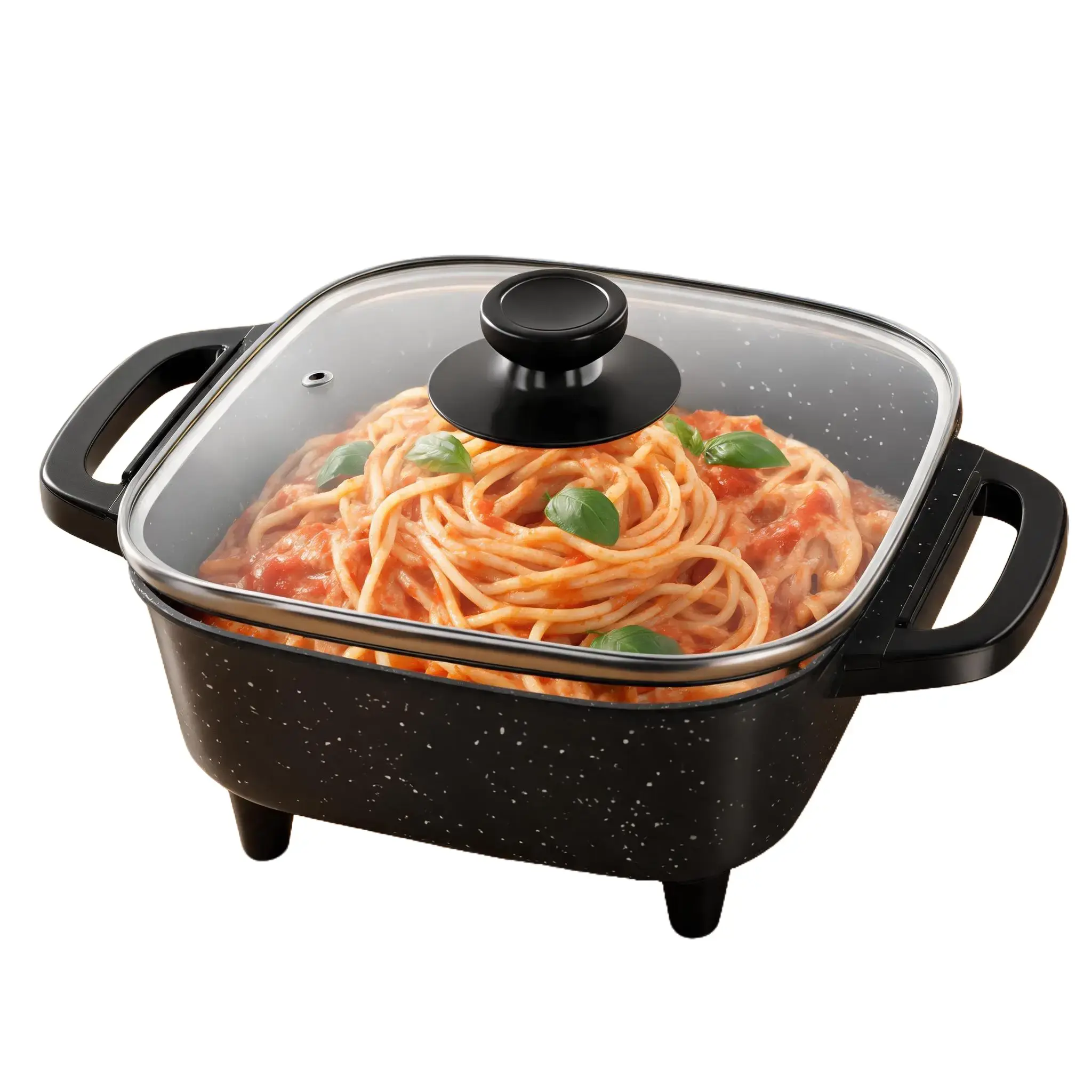 AORAN Multifunctional Ceramic-Coated Electric Hot Pot, non-stick, with a dual-handle design, suitable for frying, boiling, and stir-frying, easy to clean—a must-have small appliance for the home kitchen.