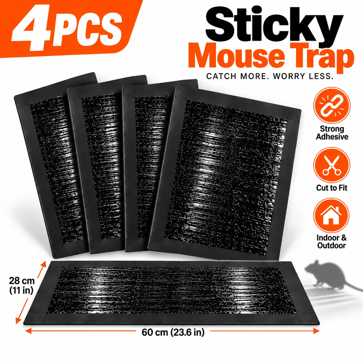 4-Pack Extra Large Mouse Glue Traps, Strong Adhesive Sticky Boards, Cut-to-Fit, Indoor & Outdoor Use for Home, Garage, Basement & Storage Areas