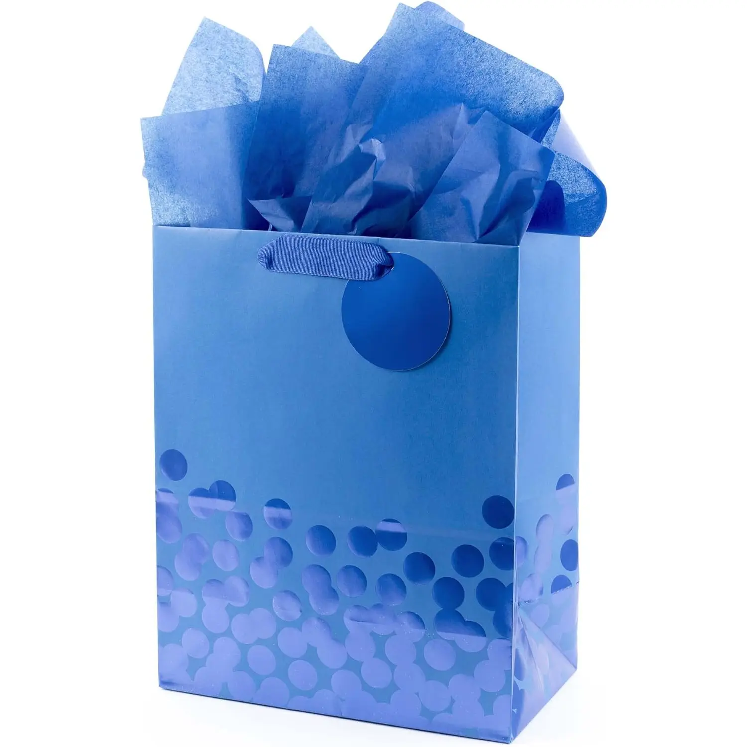 Hallmark 13" Large Gift Bag with Tissue Paper (Blue Foil Dots) for Hanukkah, Christmas, Birthdays, Fathers Day, Graduations, and Baby Showers Hallmark